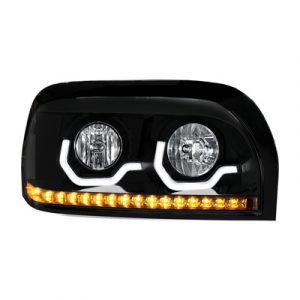 Blackout Headlight With LED Turn Signal & Light Bar For 1996-2010 Freightliner Century - Passenger Side