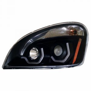 Blackout Projection Headlight W/Dual Function Amber LED Position Lights For 2008-17 FL Cascadia - Driver Side