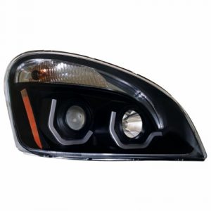 Blackout Projection Headlight W/Dual Function Amber LED Position Lights For 2008-17 FL Cascadia - Passenger Side