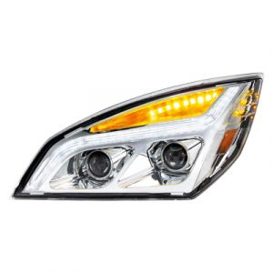Chrome LED Projection Headlight With LED Position Light For 2018-2024 Freightliner Cascadia - Driver Side