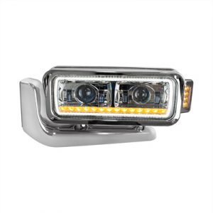 High Power LED Chrome Projection Headlight Assembly With Mounting Arm & Turn Signal - Driver Side