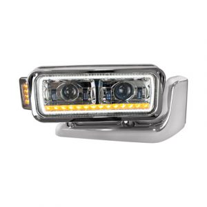 High Power LED Chrome Projection Headlight Assembly With Mounting Arm & Turn Signal - Passenger Side