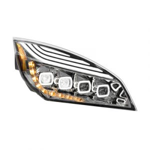 Chrome Quad-LED Headlight With LED DRL & Seq. Signal For 2018-2024 Freightliner Cascadia - Passenger Side