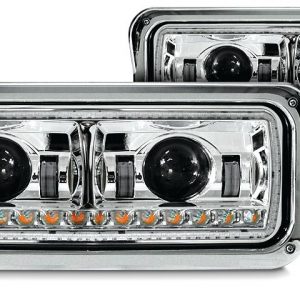UNIVERSAL LED HEADLIGHT ASSEMBLY W/ HALO & SEQUENTAIL TURN SIGNAL CHROME (DRIVER)