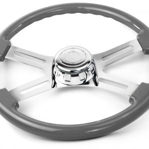 18″ GRAY WOOD STEERING WHEEL WITH 4 CHROME SPOKES