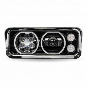 Universal LED Projector Headlight Assembly with Glow Position Halos & Marker LEDs – Black (Driver Side)