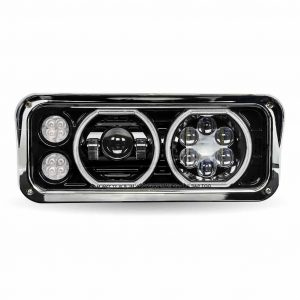 Universal LED Projector Headlight Assembly with Glow Position Halos & Marker LEDs – Black (Passenger Side)