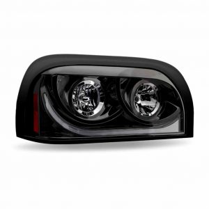 Century Halogen Projector Headlight Assembly with LED Glow Position, Turn & Marker Accent – Black (Passenger Side)