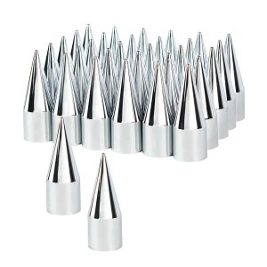 Chrome Spike Hubcap Nut Cover For 1999-2018 Chevy & GMC 2500 & 3500 - Push-on (Color Box of 32)