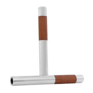 Chrome Tube w/ Walnut Wood Accent Door Lock Knob