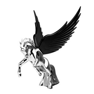 CR. FIGHTING STALLION HOOD ORN W/ BLACK WINDRIDERS
