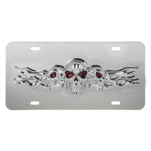 License Plate with 3D Skulls & Flames